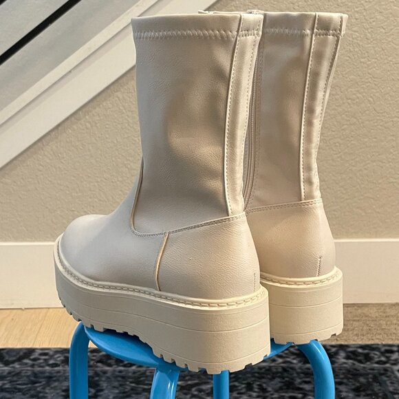 Public Desire Cream Heeled Boots - Picture 5 of 8